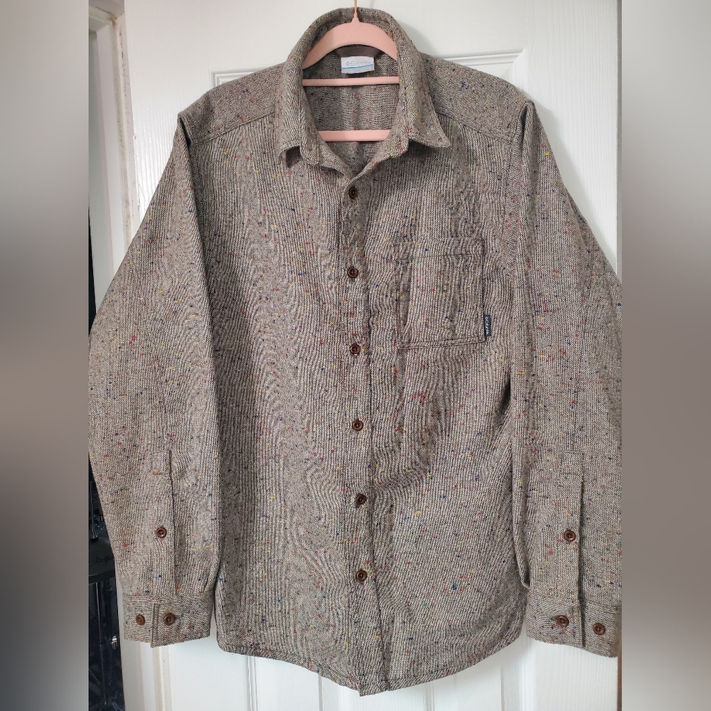 Columbia Tan Speckled Button-Up Long Sleeve Shirt Jacket Size Small